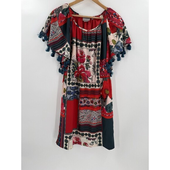 Anthropologie Vanessa Virginia Women's Boho Dress SMALL Red Floral Easy Wear - Picture 4 of 12